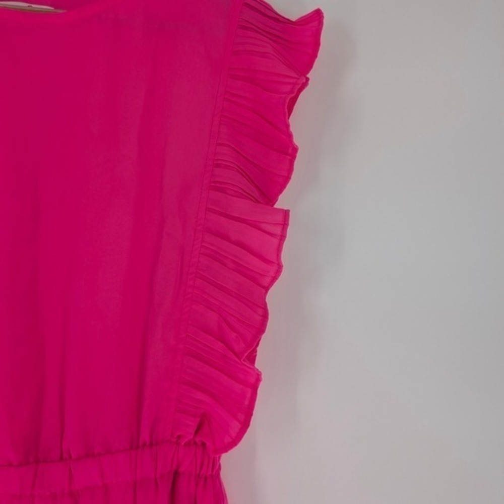 Jess Lea Hot Pink Tiered Ruffle Mini Dress Sleeveless Pleated Trim Small - Picture 5 of 10